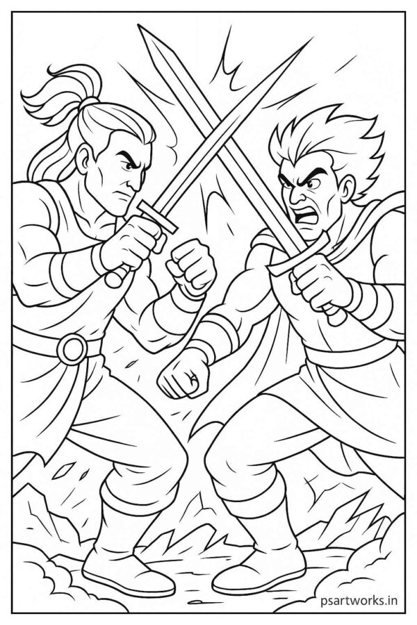 Warrior Fighting Coloring Page