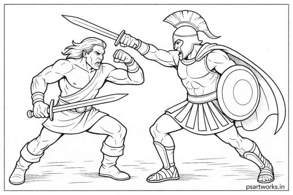 Warrior Fighting Coloring Page