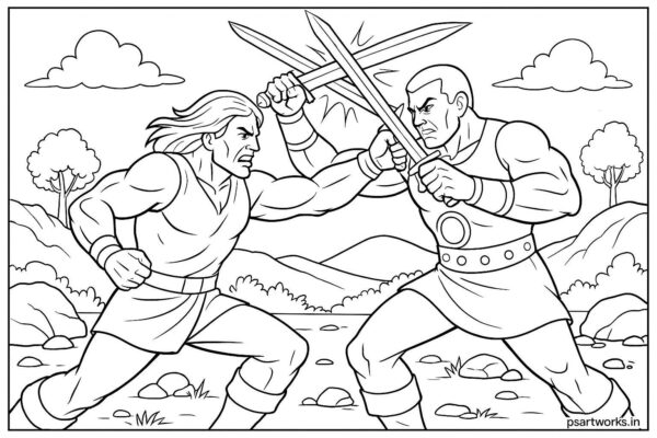 Warrior Fighting Coloring Page