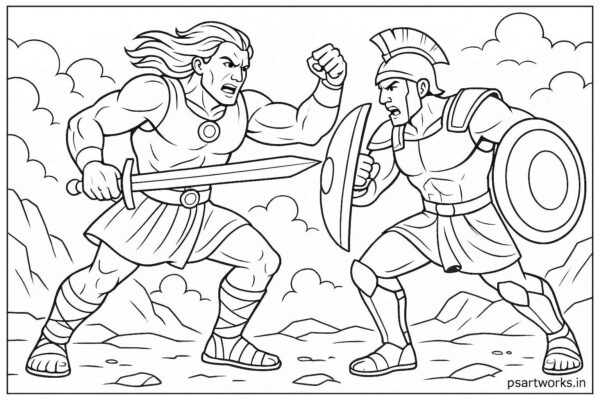 Warrior Fighting Coloring Page