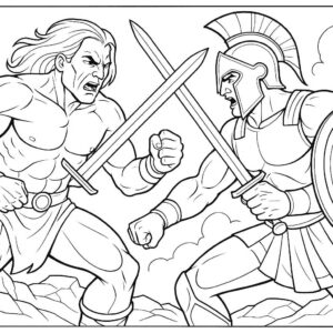 Warrior Fighting Coloring Page