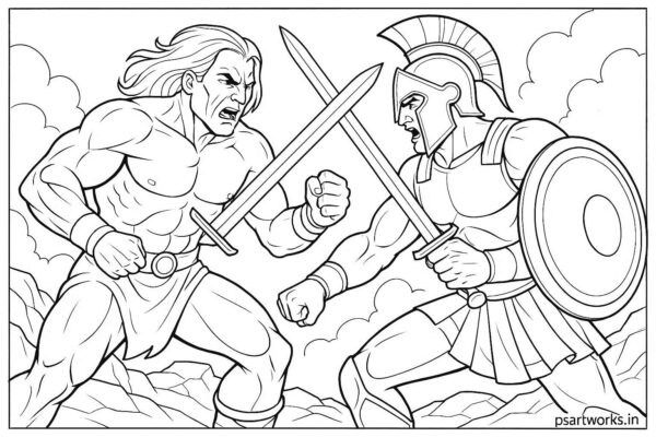 Warrior Fighting Coloring Page