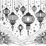 Winter festival with lanterns and snowflakes