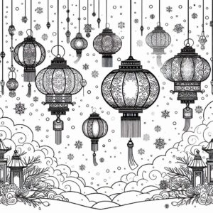 Winter festival with lanterns and snowflakes