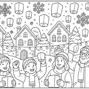 Winter festival with lanterns and snowflakes