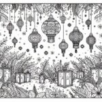 Winter festival with lanterns and snowflakes