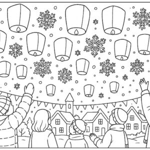 Winter festival with lanterns and snowflakes