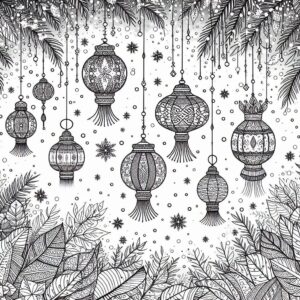 Winter festival with lanterns and snowflakes