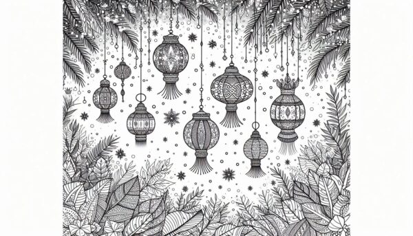 Winter festival with lanterns and snowflakes