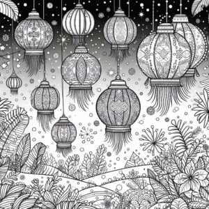 Winter festival with lanterns and snowflakes