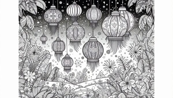 Winter festival with lanterns and snowflakes