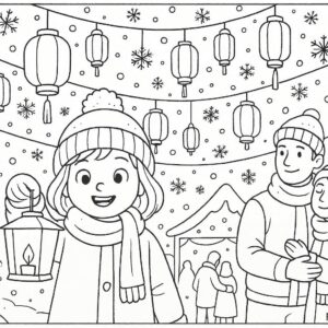 Winter festival with lanterns and snowflakes
