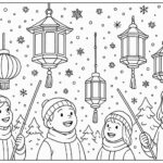 Winter festival with lanterns and snowflakes