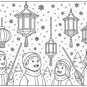 Winter festival with lanterns and snowflakes
