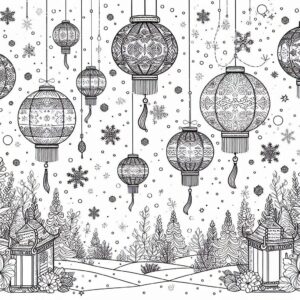 Winter festival with lanterns and snowflakes