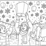 Winter festival with lanterns and snowflakes