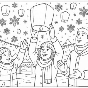 Winter festival with lanterns and snowflakes