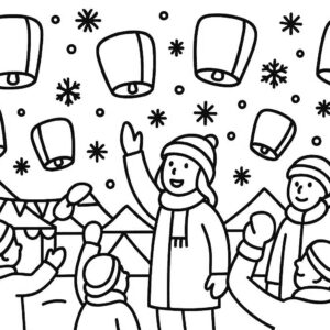 Winter festival with lanterns and snowflakes