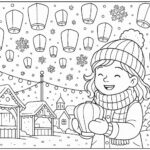Winter festival with lanterns and snowflakes