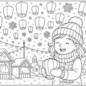 Winter festival with lanterns and snowflakes