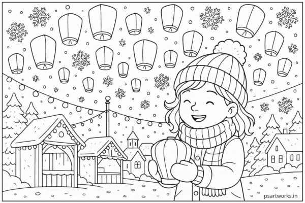 Winter festival with lanterns and snowflakes