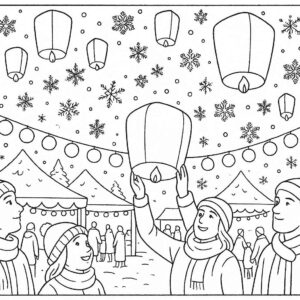Winter festival with lanterns and snowflakes