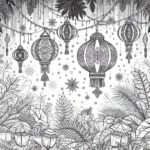 Winter festival with lanterns and snowflakes