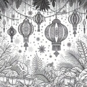 Winter festival with lanterns and snowflakes