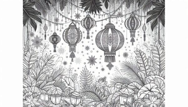 Winter festival with lanterns and snowflakes