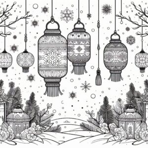 Winter festival with lanterns and snowflakes