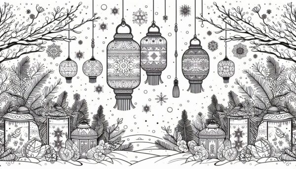 Winter festival with lanterns and snowflakes