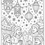 Winter festival with lanterns and snowflakes