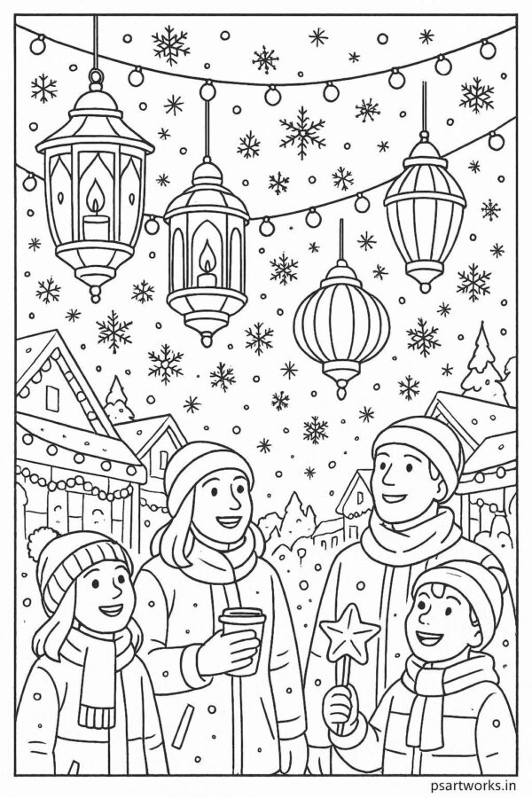 Winter festival with lanterns and snowflakes