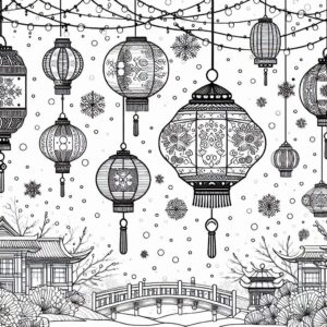 Winter festival with lanterns and snowflakes