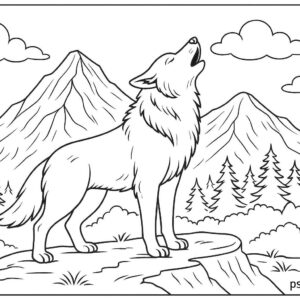 Wolf howling near snowy mountain