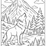 Wolf howling near snowy mountain