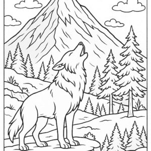 Wolf howling near snowy mountain