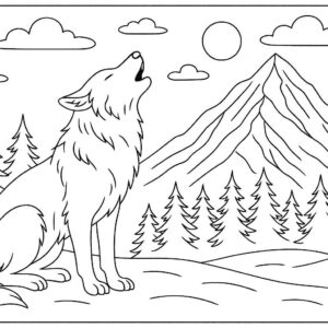 Wolf howling near snowy mountain