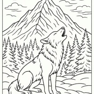 Wolf howling near snowy mountain