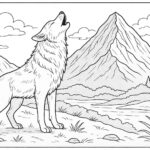 Wolf howling near snowy mountain