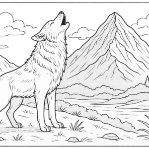 Wolf howling near snowy mountain