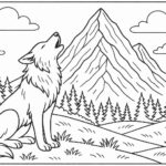 Wolf howling near snowy mountain
