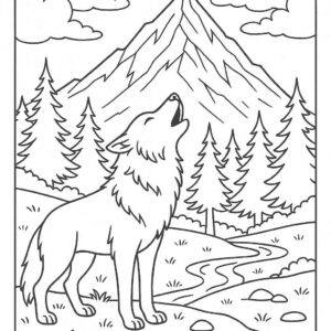 Wolf howling near snowy mountain