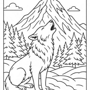 Wolf howling near snowy mountain