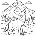 Wolf howling near snowy mountain