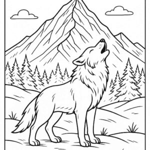 Wolf howling near snowy mountain