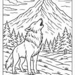 Wolf howling near snowy mountain